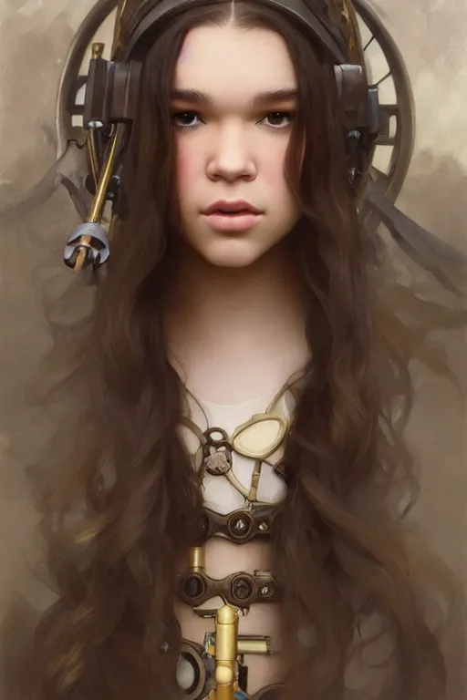 Prompt: hailee steinfeld as a steampunk woman with pale ski, intricate, elegant, digital painting, concept art, smooth, sharp focus, illustration, by ruan jia and mandy jurgens and william - adolphe bouguereau, artgerm