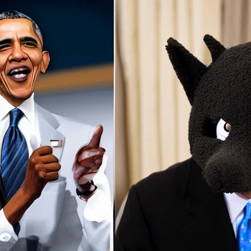 Image similar to Barack Obama in a wolf fursuit