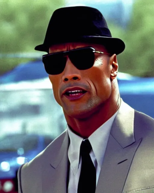 Image similar to film still close up shot of dwayne johnson in the movie the blues brothers. photographic, photography