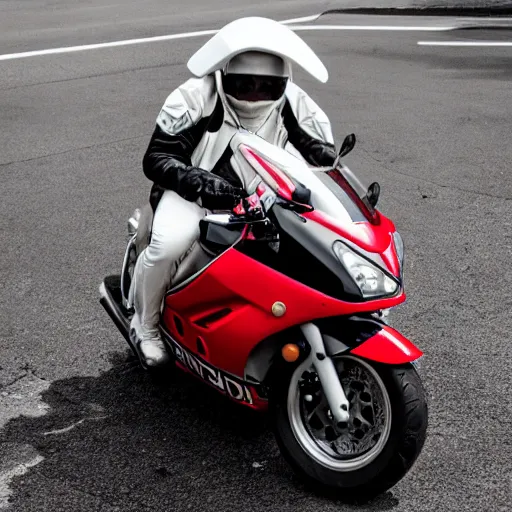 Image similar to a bunny wearing protective gear riding a 1 9 8 6 - suzuki - dr - 6 0 0!!!, highly detailed, 8 k photography, artstation trending, czeiss lens, matte, sharp focus, highly detailed, 4 k, hdr, smooth, sharp focus, high resolution, award - winning photo, photorealistic, art by artgerm, large shot