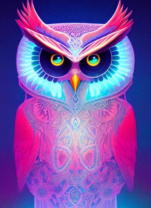 Image similar to symmetry!! product render poster vivid colors divine proportion owl, ice and snow, glowing fog intricate, elegant, highly detailed, digital painting, artstation, concept art, smooth, sharp focus, illustration,