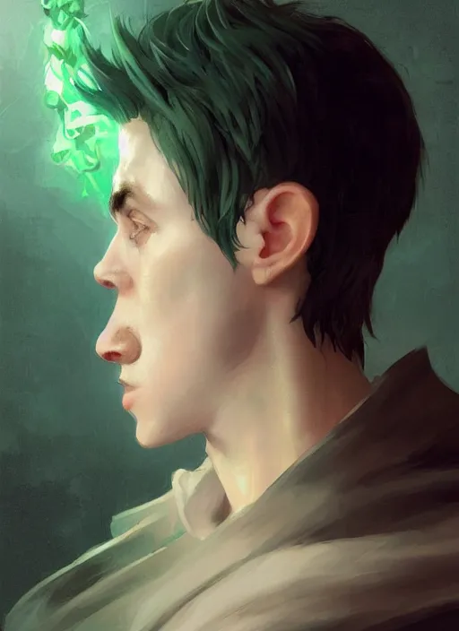 Image similar to character concept portrait of an attractive young focused Spanish wizard with pale green skin enchanting a growing spell, a floating iridescent spell book in the center, intricate, elegant, digital painting, concept art, smooth, sharp focus, illustration, from Metal Gear, by Ruan Jia and Mandy Jurgens and William-Adolphe Bouguereau, Artgerm