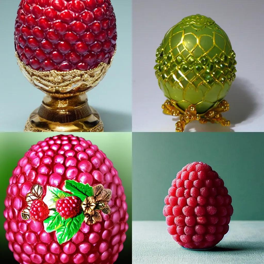 Prompt: faberge egg made from raspberries