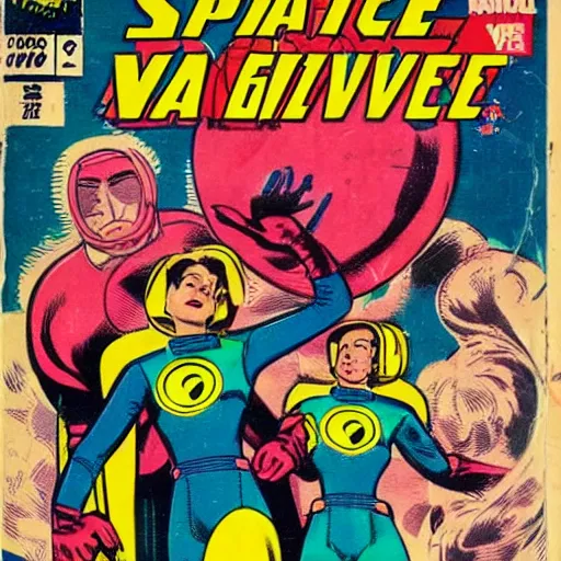 Prompt: Vintage comic book cover of Space Rangers vs The Universe issue #1