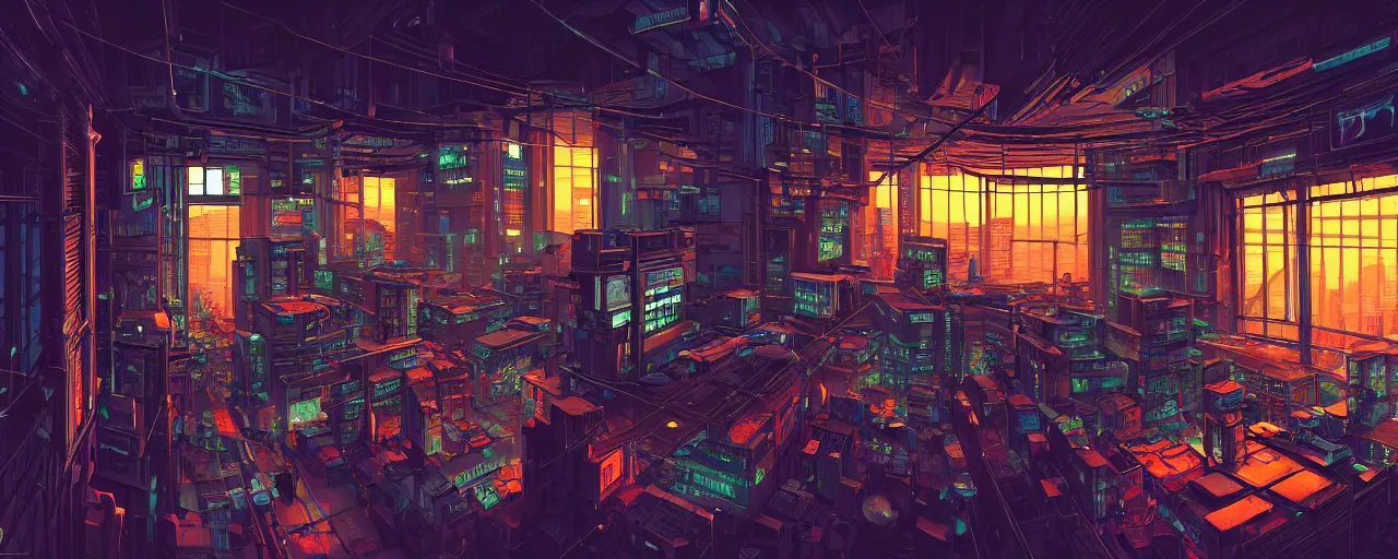 Image similar to A cyberpunk jail, by Naomi Okubo, landscape, dramatic lighting, high contrast colors, panoramic view, as trending on Artstation, highly detailed,