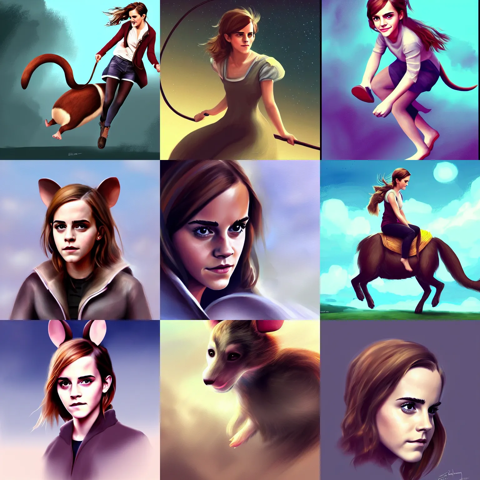 Prompt: emma watson riding, a giant mouse, digital painting, artstation