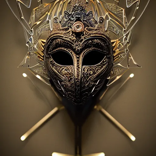 Image similar to an elaborate intricate mask in a tornado, rendered in octane, behance hd, bokeh backdrop