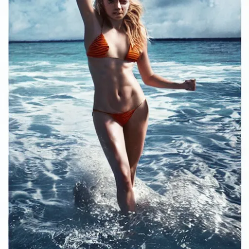 Image similar to natalie dormer getting splashed with honey, bikini, official valentino editorial, highly detailed
