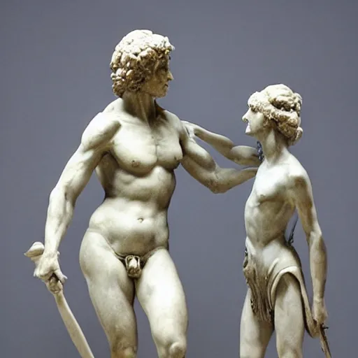 Prompt: marble sculpture of david and goliath