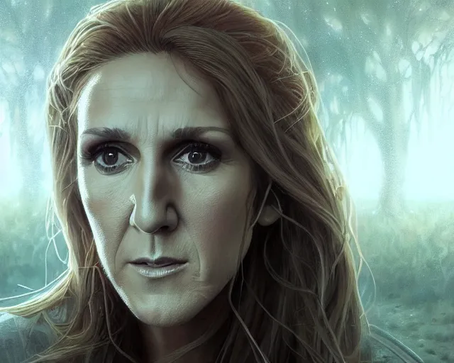 Image similar to highly detailed portrait of celine dion, in the walking dead, stephen bliss, unreal engine, fantasy art by greg rutkowski, loish, rhads, ferdinand knab, makoto shinkai and lois van baarle, ilya kuvshinov, rossdraws, tom bagshaw, global illumination, radiant light, detailed and intricate environment