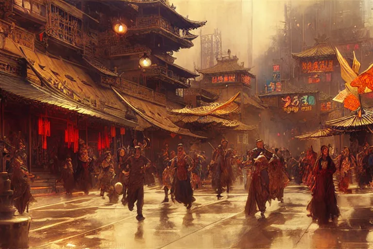 Image similar to wuxia, steampunk city, painting by gaston bussiere, craig mullins, j. c. leyendecker