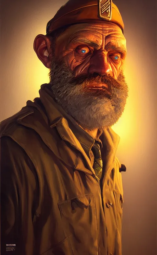 Image similar to hobocop from the disco elysium, concept art by aleksander rostov, oil painting, large strokes, artstation trending, symmetry, awesome exposition, very detailed, highly accurate, intricate, professional lighting diffracted lightrays, 8 k, sense of awe, gamers magazine cover