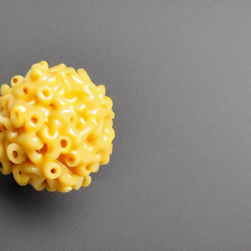 Prompt: Ball made of Macaroni, steamy, cheesy