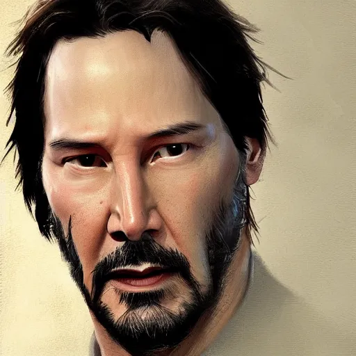 Prompt: keanu reeves as a fish, closeup portrait by greg rutkowski, realistic face, digital art,