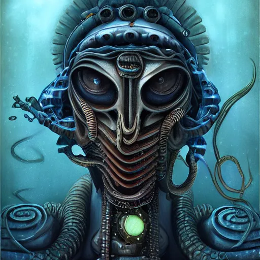 Prompt: underwater naga steampunk giger portrait, Pixar style, by Tristan Eaton Stanley Artgerm and Tom Bagshaw.