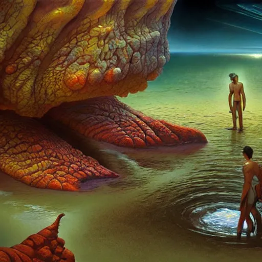 Image similar to Life in an Alien Tide Pool on an Exoplanet, art by Jim Burns and Marc Simonetti