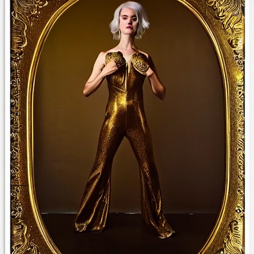 Image similar to tom bagshaw sacha goldberger, curiosities carnival studio shot, soft paint of a single beautiful female full very tight long metallic suit ornate, accurate features, focus, very intricate ultrafine details, award winning masterpiece