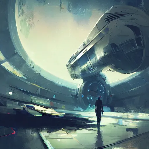 Prompt: futuristic space ship, by Ismail Inceoglu, detailed, mechanical, brushstrokes, future, digital art, sci-fi