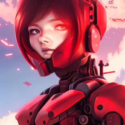 Image similar to cute red armored cyborg - girl by ross draws, in flight while looking towards the camera by ilya kuvshinov, point of view, rtx reflections, octane render 1 2 8 k, extreme high intricate details by wlop, digital anime art by tom bagshaw