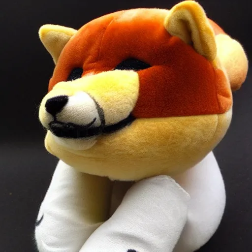 Prompt: a plush of a very evil shiba inu smoking a cigar, fluffy, soft, photo realistic, highly detailed,