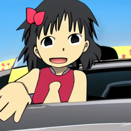 Image similar to Characters from Azumanga Daioh driving a car, in the style of azumanga daioh, 4k, dynamic lighting