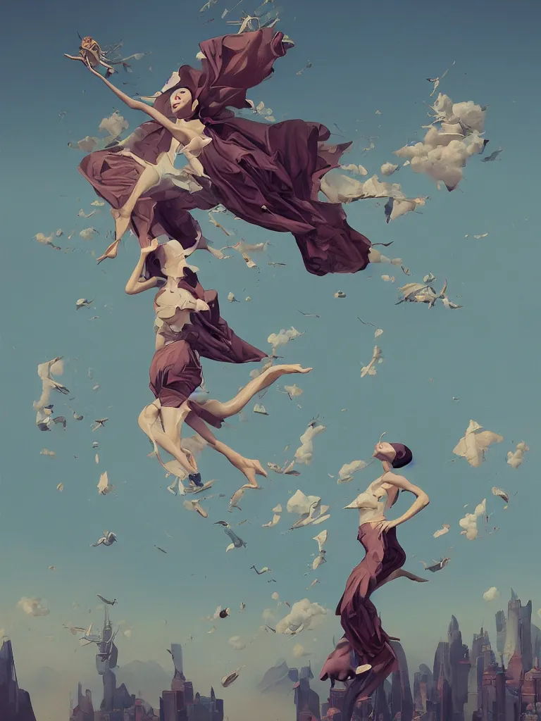 Prompt: beautiful woman hovering straight up in the air, surrealist, dada, by peter mohrbacher, by max ernst, by victo ngai, by james jean, octane renderer, 8 k