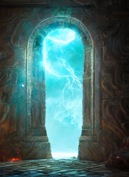 Prompt: An epic fantasy comic book style painting of a laser Shipibo textile doorway to eternity, unreal 5, DAZ, hyperrealistic, octane render, dynamic lighting