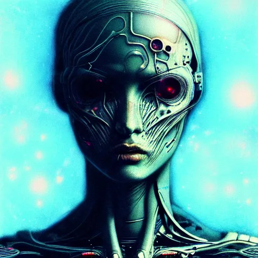 Prompt: a highly detailed long shot photo of cyberpunk female character by ayami kojima, beksinski, giger, intricate, digital painting, artstation, concept art, smooth, sharp focus