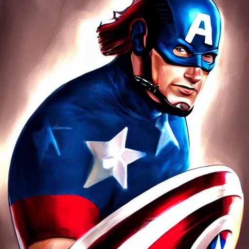 Prompt: captain america played by dani devito, face portrait, battle shot, hd shot, digital portrait, elegant, beautiful, fantasy art, artstation, comic style, perfect face