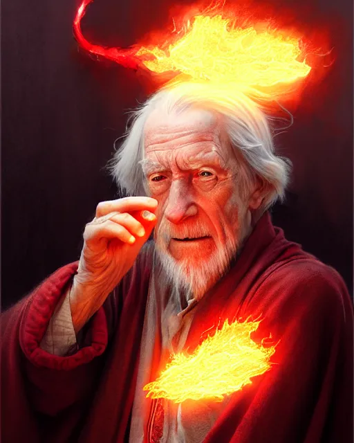 Image similar to a elderly wizard casting a red fireball | | pencil sketch, realistic shaded, fine details, high detail, real life skin, freckles, 8 k, stunning detail, realistic shaded lighting poster by greg rutkowski, magali villeneuve, artgerm, jeremy lipkin and michael garmash and rob rey