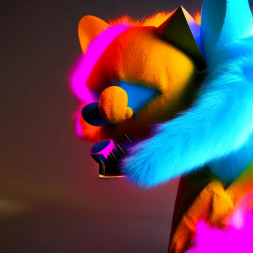 Image similar to : colorful abstract furry sculpture on the wall in modern architecture, cinematic lighting, hyper - realistic, detailed, render by c 4 d octane, unreal engine, 8 k 3 d render