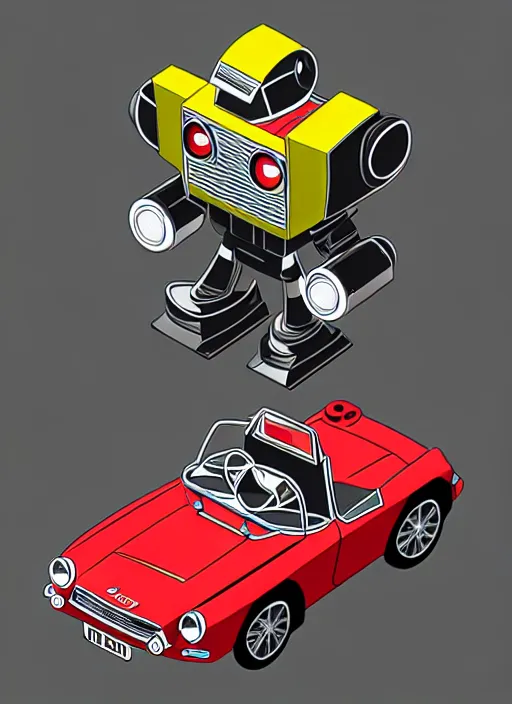 Image similar to autobot as an mgb, canon 5 d 5 0 mm lens, isometric