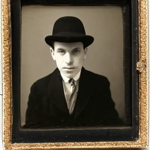 Prompt: close up photo portrait of a 19th male detective in brimmed hat by Diane Arbus and Louis Daguerre