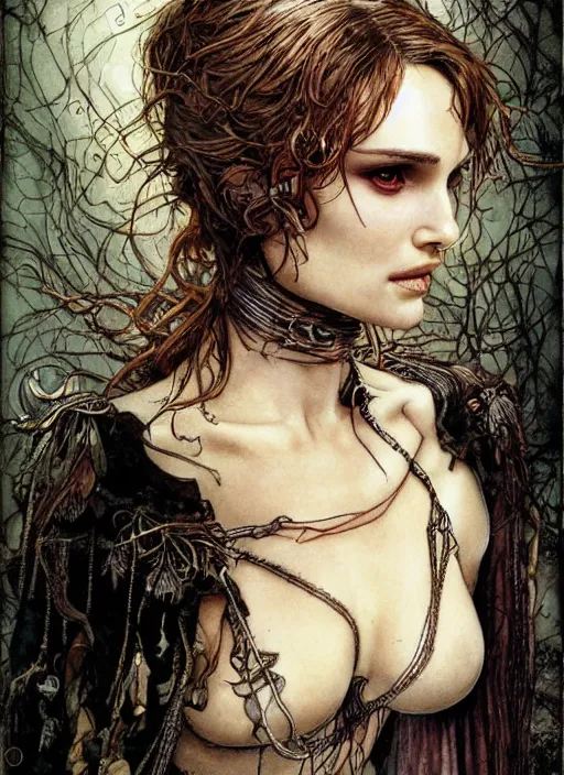 Image similar to realistic detailed painting of Natalie Portman by yoshitaka amano david mack and rebecca guay and arthur rackham and james jean, Neo-Gothic, gothic, rich deep colors