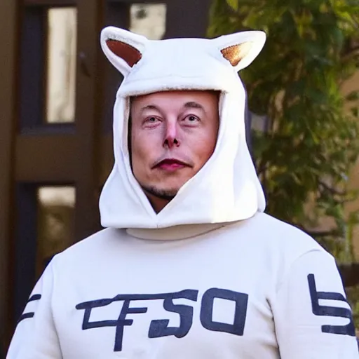 Image similar to elon musk wearing a cat costume