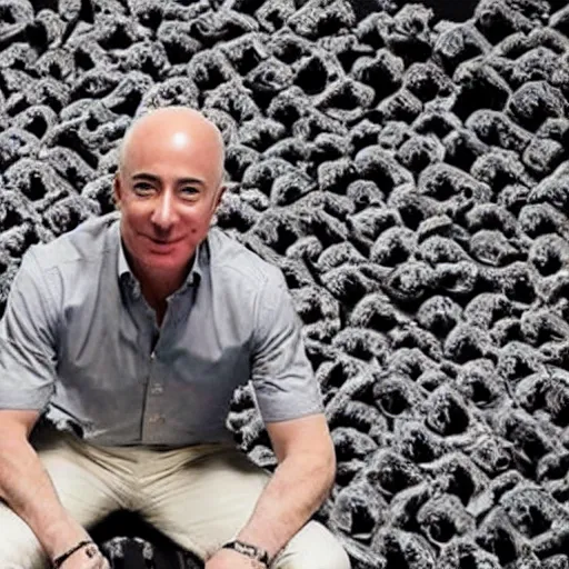 Image similar to photo of jeffrey bezos sitting on a pile of skulls