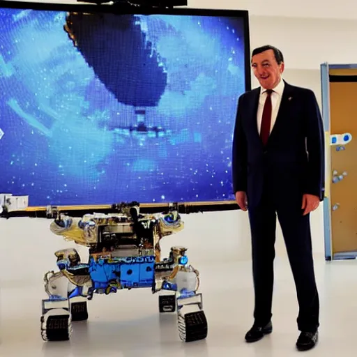 Prompt: Mario Draghi visiting mars with Dr. Manhattan,the curiosity rover is visible in the background