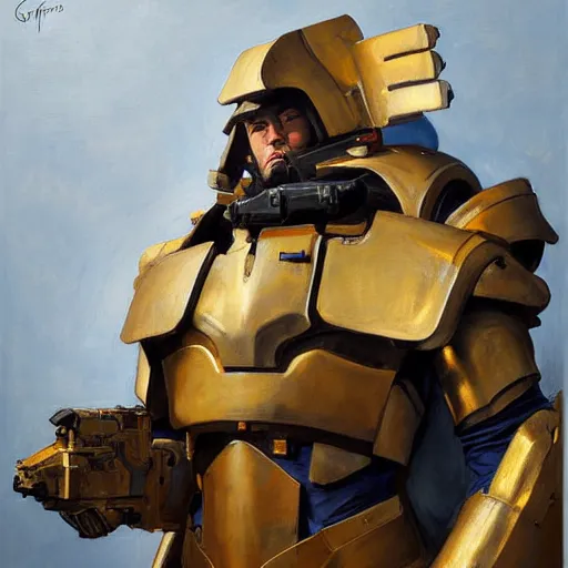 Image similar to greg manchess portrait painting of armored gustav klimt as overwatch character, medium shot, asymmetrical, profile picture, organic painting, sunny day, matte painting, bold shapes, hard edges, street art, trending on artstation, by huang guangjian, gil elvgren, ruan jia, randy vargas, greg rutkowski