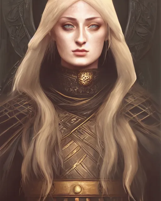 Image similar to Sophie Turner as the fire keeper from Dark Souls 3, highly detailed portrait by Ross Tran and Angel Ganev, photorealistic, RTX ON, trending on cgsociety