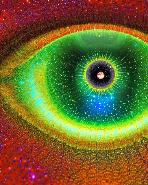 Prompt: a closeup of green eye reflecting a sky full of stars aticama desert, hyper realistic, fractal algorightmic art, art station, coherent design, symmetrical, vivid color, complementary color, golden ratio, detailed, sharp lines, intricate, rainbowshift, in unreal 3 d engine, nvidia optix, ray tracing, octane render