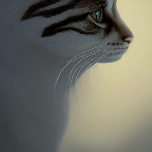 Image similar to a high detail photograph of a cat, high detail cinematic lighting, 8k, establishing shot, photorealism, cgcosiety, trending on artstation, by greg rutkowski