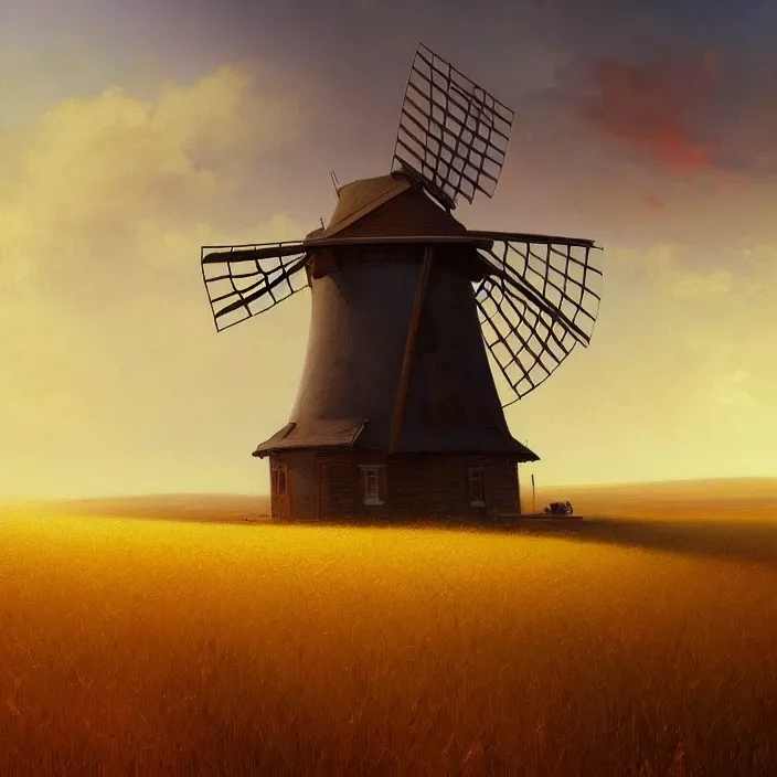 Prompt: a beautiful painting of a windmill in a golden wheat field by ivan aivazovsky and greg rutkowski and rhads, in style of digital art. hyper detailed, sharp focus, soft light. octane render. ray tracing. trending on artstation