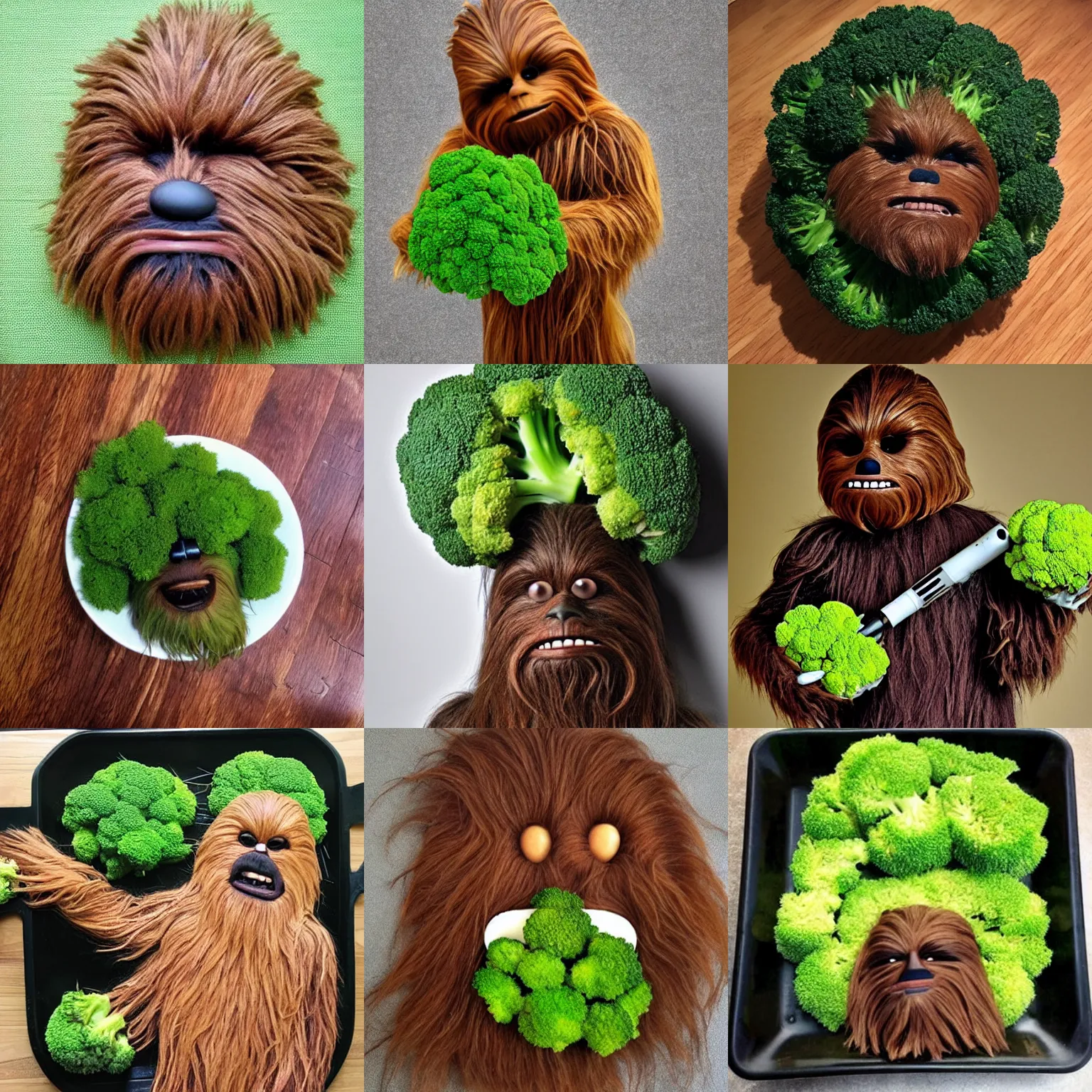Prompt: Chewbacca made out of broccoli, photo