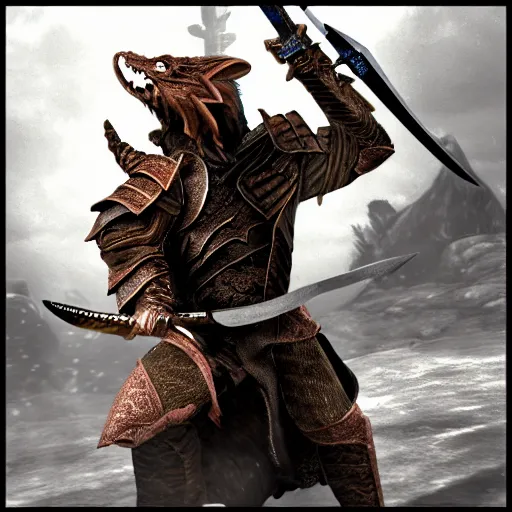 Image similar to the Dragonborn wielding a sword