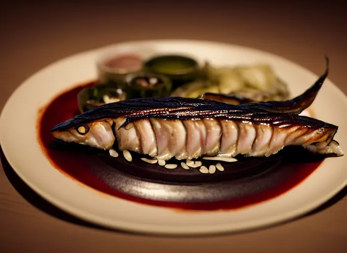 Prompt: a film still portrait of a plate with unagi grilled eel, finely detailed features, closeup at the food, perfect art, at a dinner table, gapmoe yandere grimdark, trending on pixiv fanbox, painted by greg rutkowski makoto shinkai takashi takeuchi studio ghibli, akihiko yoshida