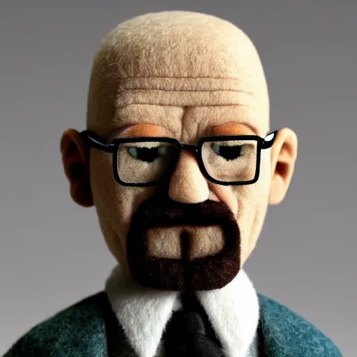 Image similar to walter white heisenberg as a muppet. highly detailed felt. hyper real photo. 4 k.