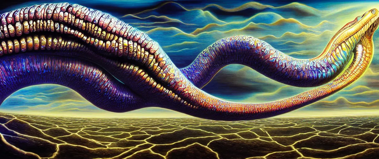 Prompt: hyperrealistic very intricate pearlescent leviathan swallowing the earth digital painting concept art salvador dali alex grey cinematic soft glow lighting high angle hd 8k sharp shallow depth of field