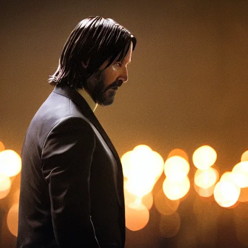Prompt: cinematic still of John Wick performing in a modern worship concert in John Wick (2009). modern worship singing. dynamic lighting. shallow depth of field, cinematic