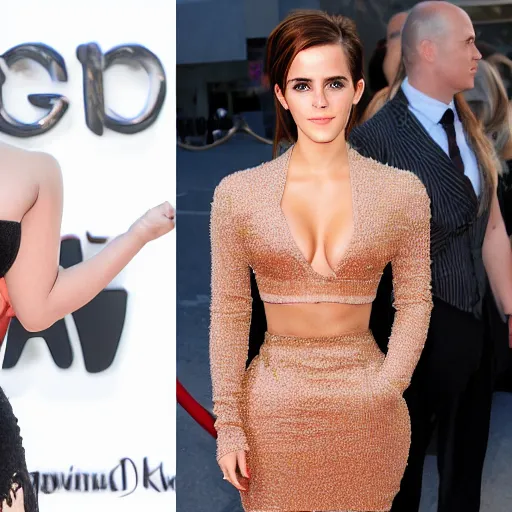 Image similar to emma watson mixed with kim kardashian, single full - figure profile