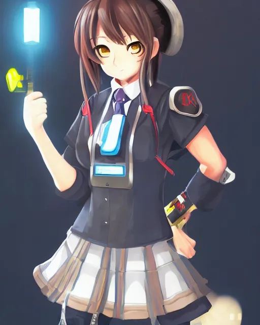 Image similar to full body portrait of anime schoolgirl in mechanic armor in night tokyo by makoto sinkai, perfect face, fine details